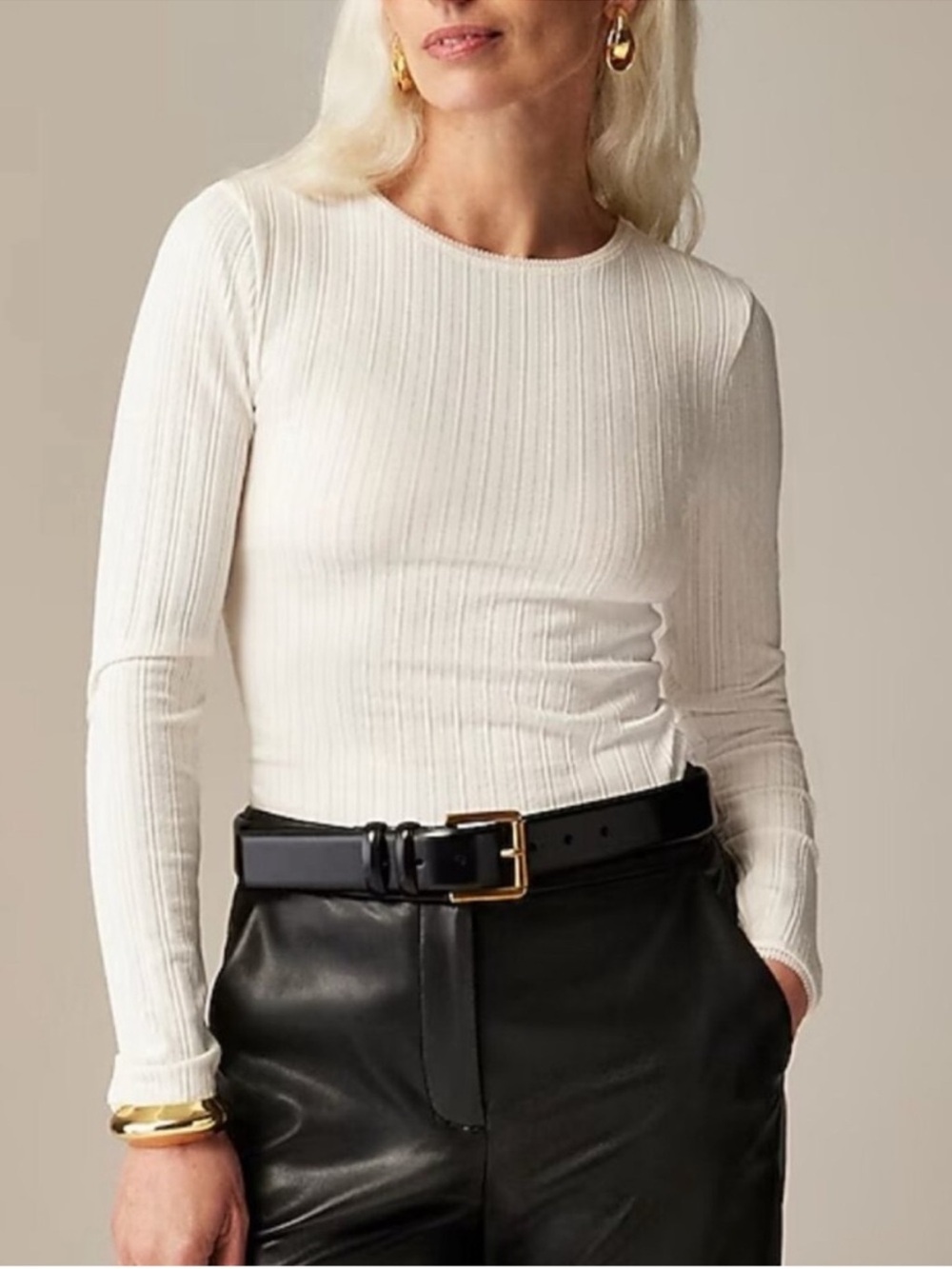 J.Crew Pointelle Ribbed Long Sleeve Tee Cream Size Medium